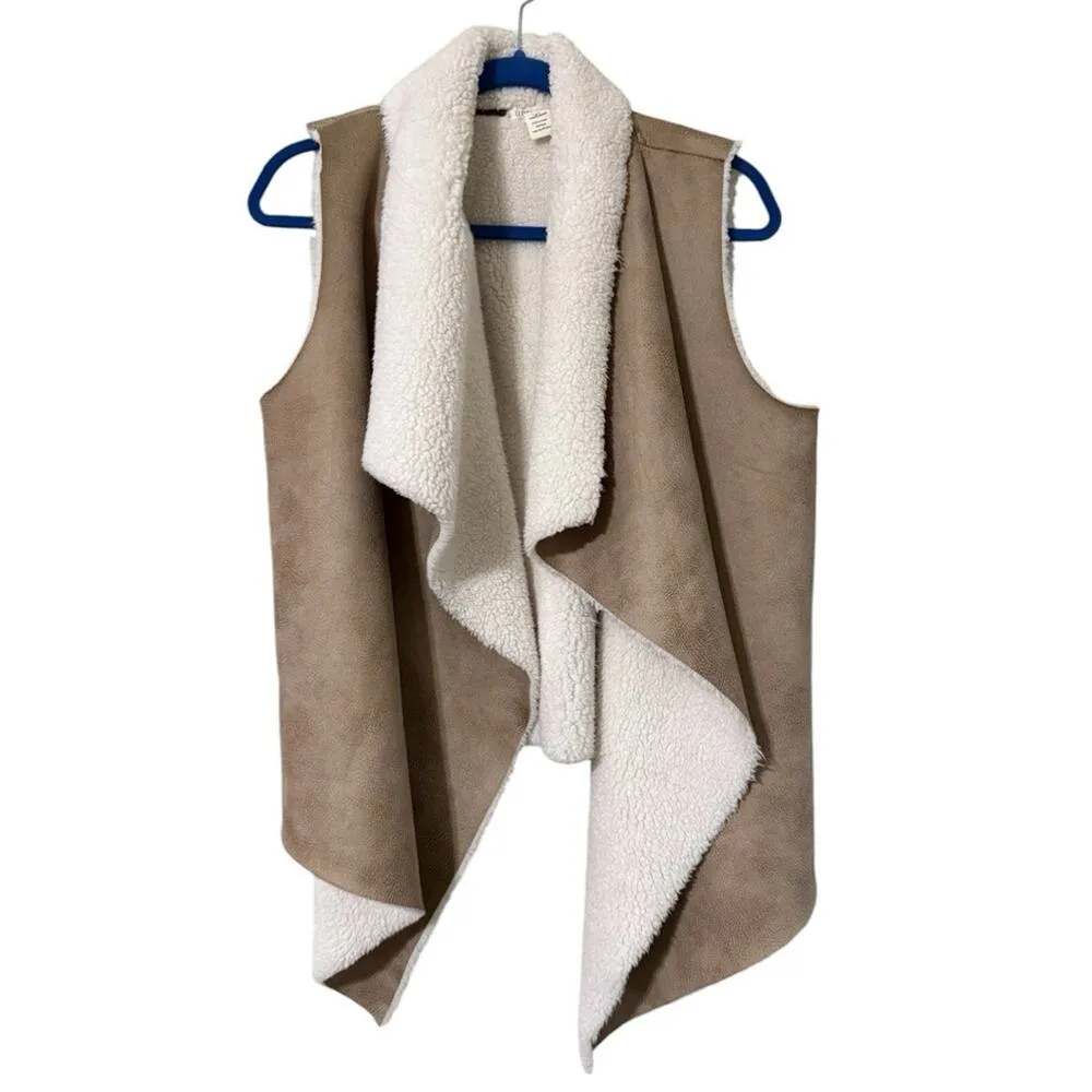 CLOVER + SCOUT women's size large faux fur sleeveless suede brown and tan flaw - Image 9