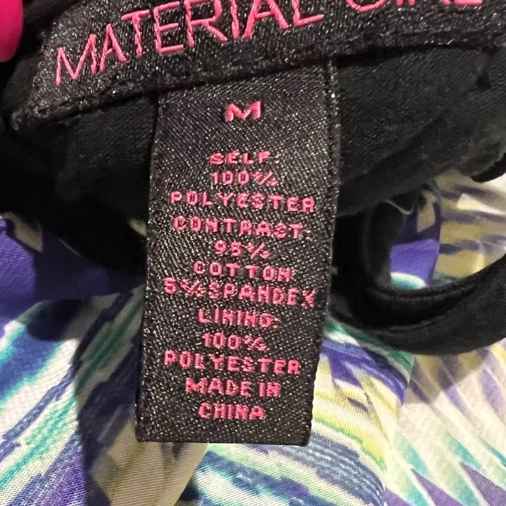 Material Girl High Low Black Purple Yellow Green Patterned Black Top Size Jr Med - Image 6