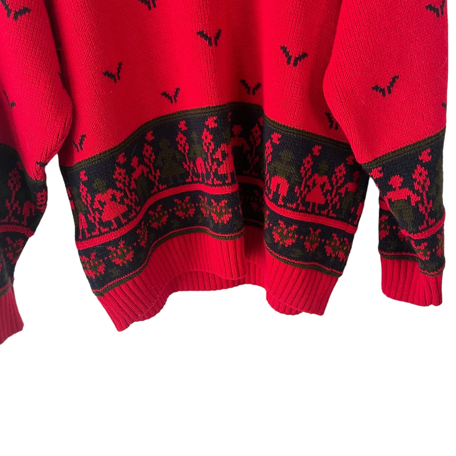 St‎ Michael Vintage 90s Women's Size XL Israel Red Novality Knit V Neck Sweater - Image 3