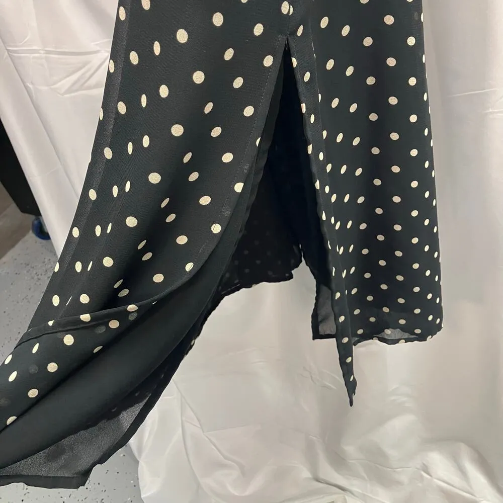 Villager Woman 16W Black Polka Dot Midi Skirt Classic Career Flowy Side Slit Zip - Image 7