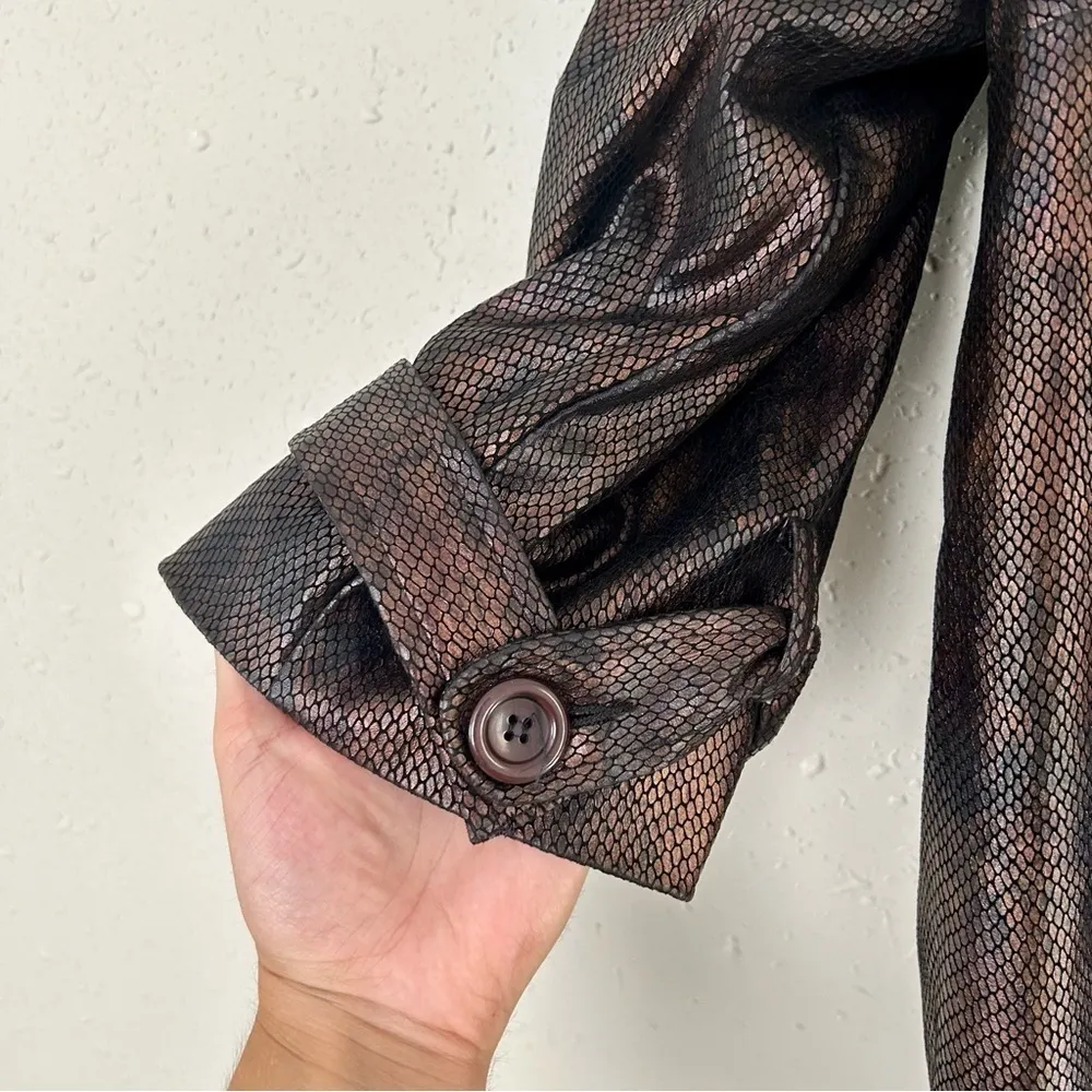 🦋 Erin London Brown Shimmery Metallic Faux Snakeskin Wide Sleeve Jacket 1X - Image 3