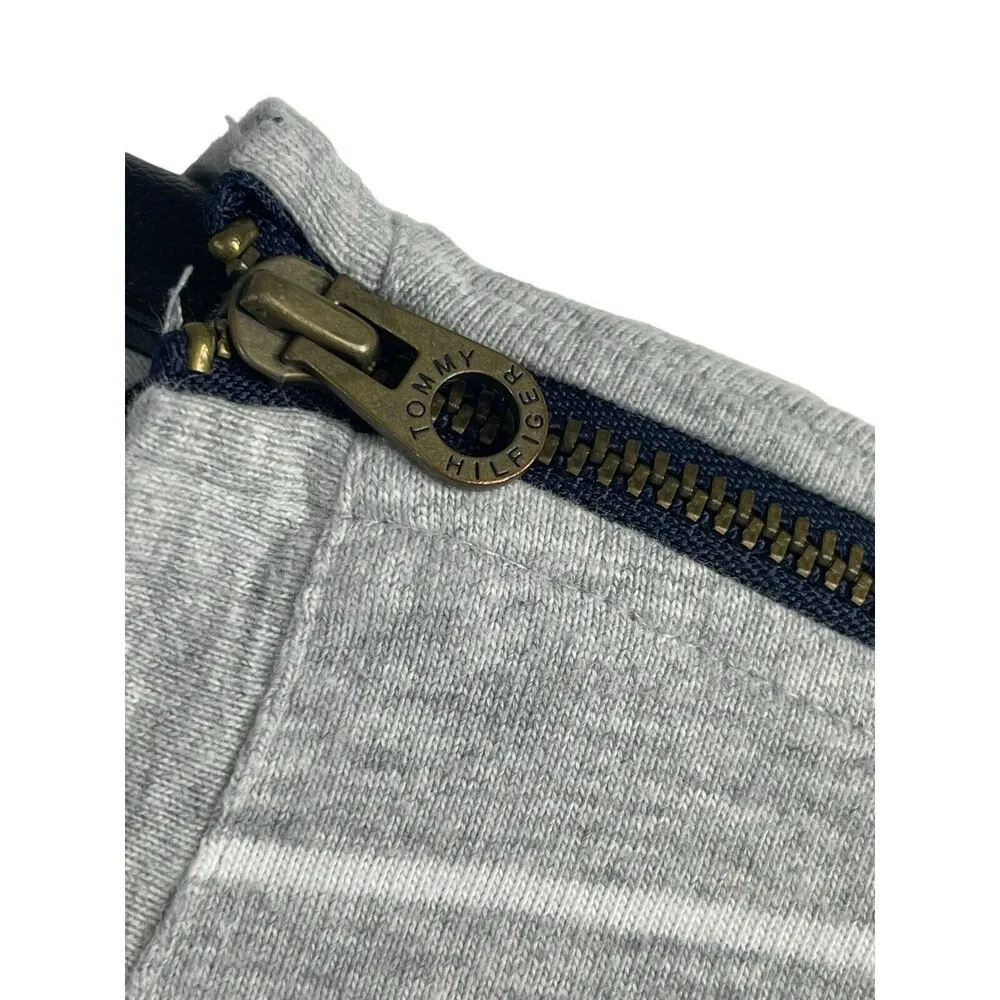 Tommy Hilfiger Y2K Grey Cotton Striped Pullover 3/4 Sleeve H Logo Top XL - Image 2