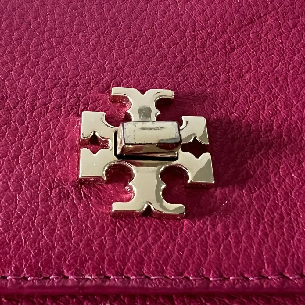 TORY BURCH Solid Maroon Pink Leather Small Crossbody Bag - Image 3