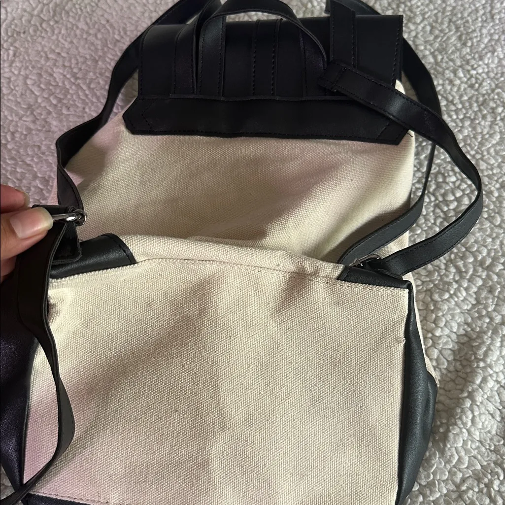 DEUX LUX Canvas Vegan Leather Demi Backpack Black Cream - Image 9
