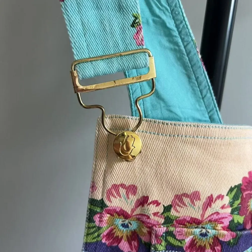 NWOT Manoush Women's Overalls Blue Denim Jeans Floral Flowers Cutoff Short 34 Size undefined - Image 8