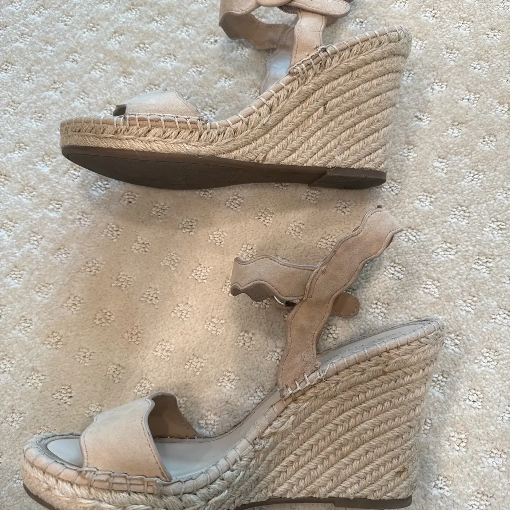 Marc Fisher Scalloped Espadrille Wedge Sandals | Nude Suede | Size 10 - Image 6