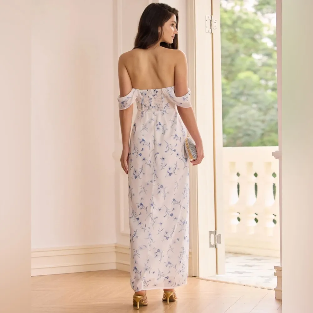 Rihoas White Floral Slit Strapless Maxi Dress Size M - Image 5