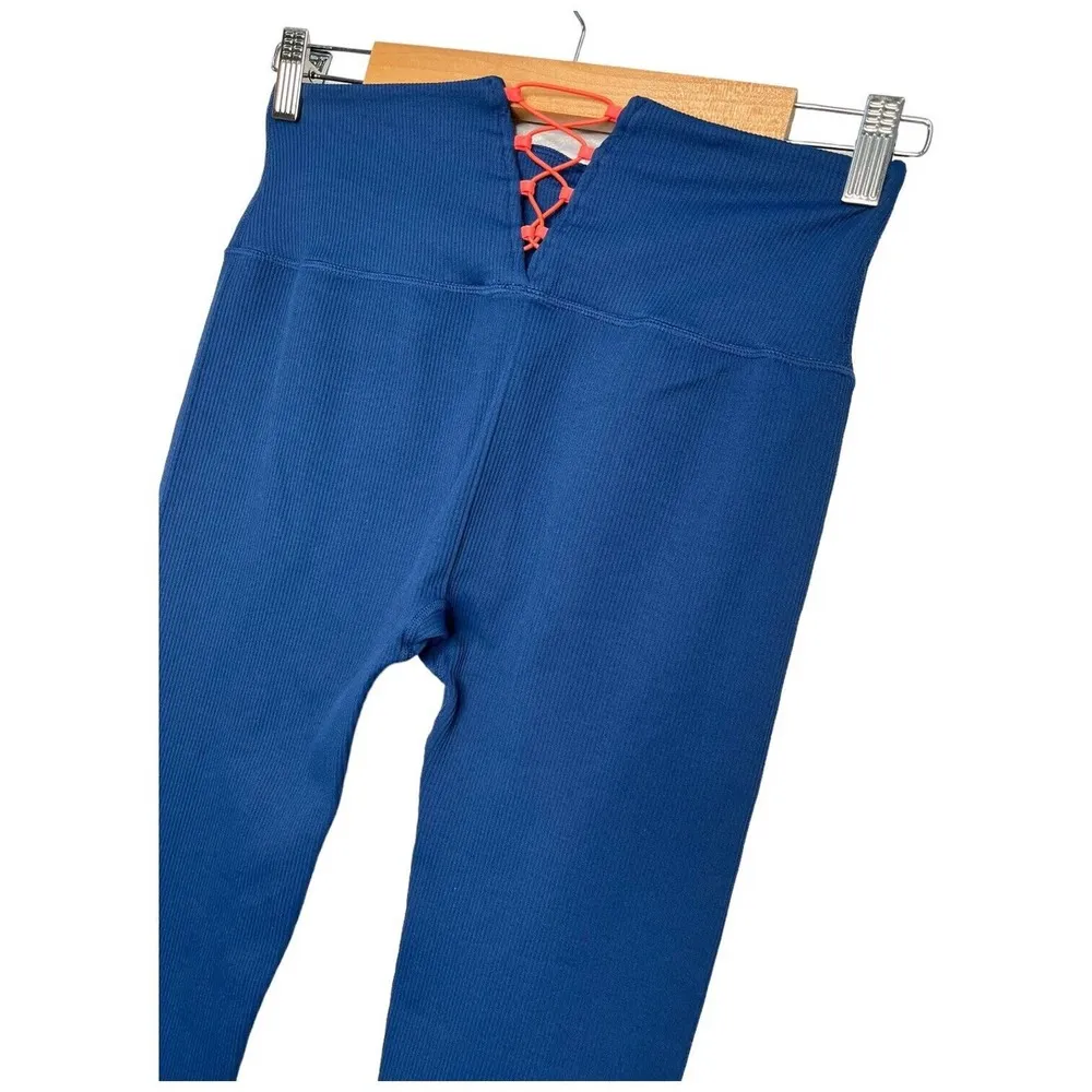 Fabletics High Waisted Seamless Ribbed Legging Corset Workout Yoga Teal Blue S - Image 7