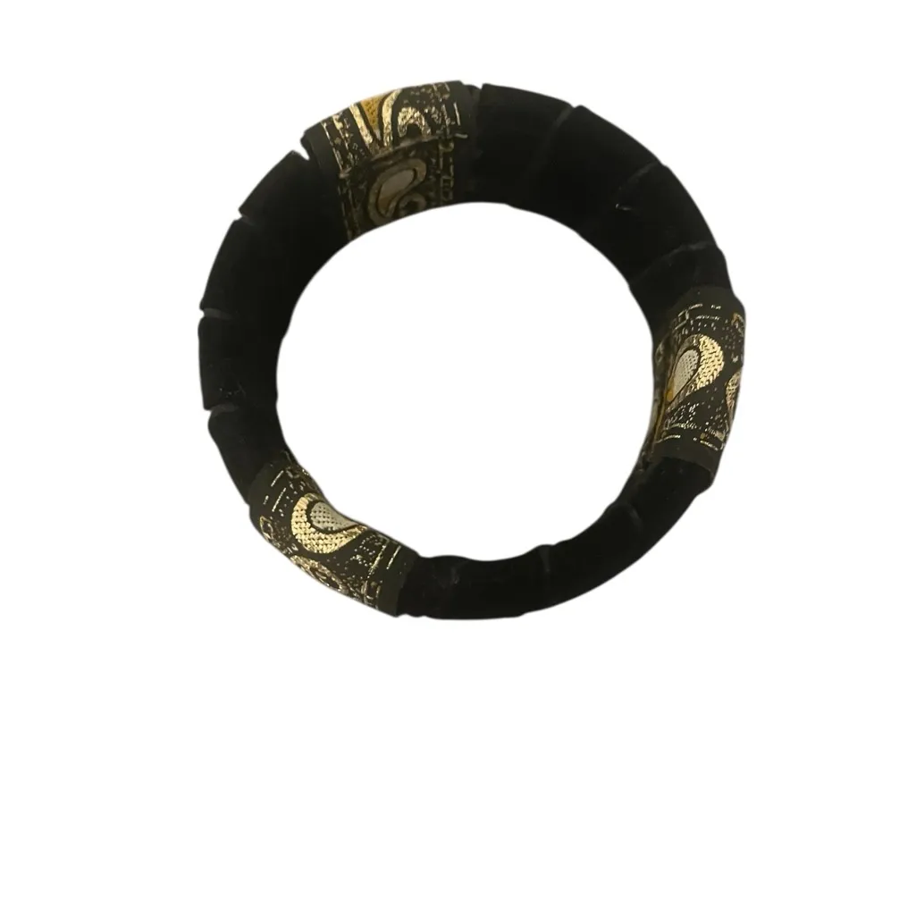 Vintage Black Velvet Bracelet w/Metallic Gold Fabric Wrap - Image 7