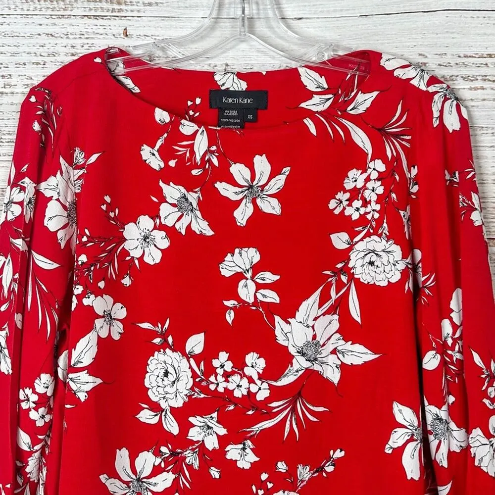 NEW Karen Kane Floral Printed Red Bell Sleeve Blouse Top, NWT, XS, MSRP $119 - Image 3
