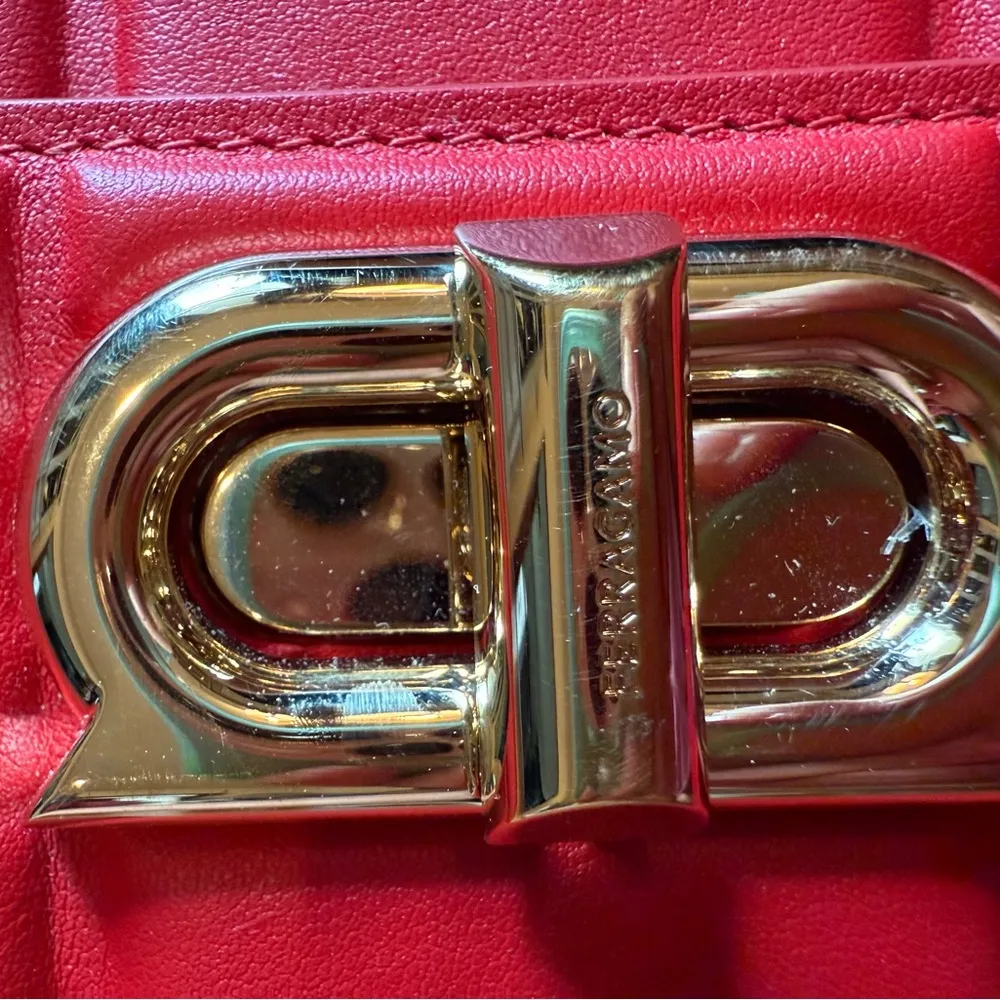 Ferragamo Gancini Mini Leather Shoulder Bag, Red - Image 8