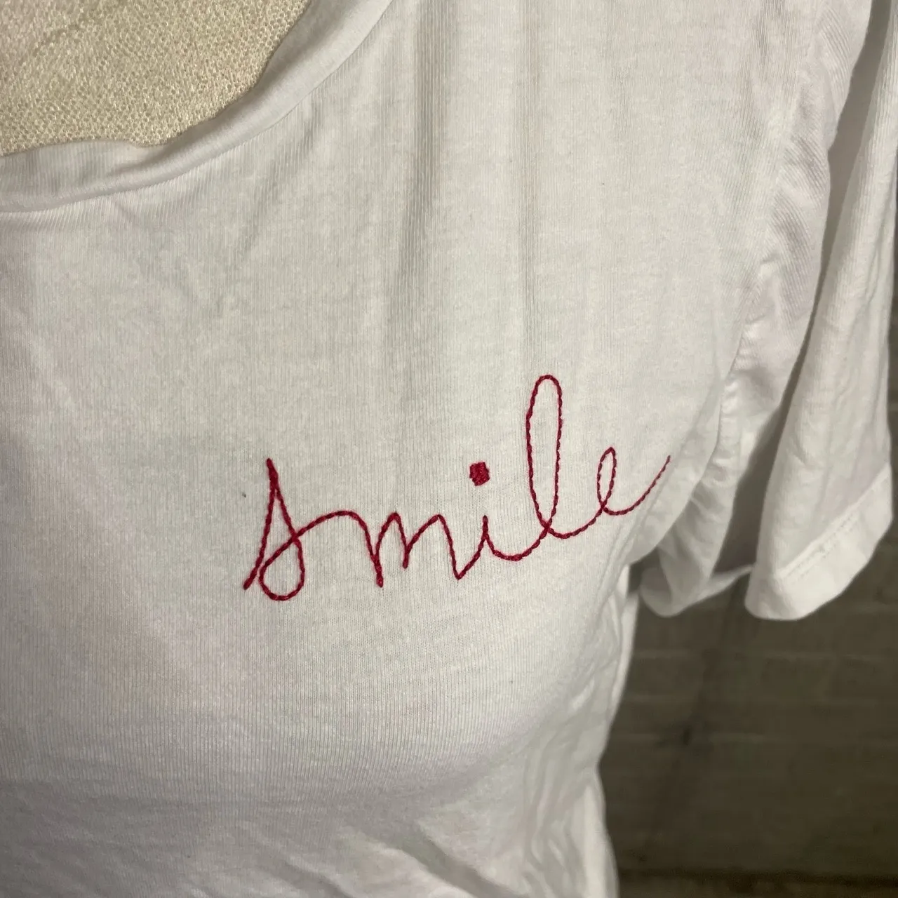 Ella Moss White‎ Smile Cotton Crop Crew Neck Casual T-shirt Size Large - Image 2
