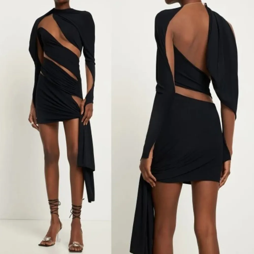 NWT Mugler Abiti Do Robe Jersey Crepe Tulle Mini Dress Black Nude Women's US 0 - Image 2