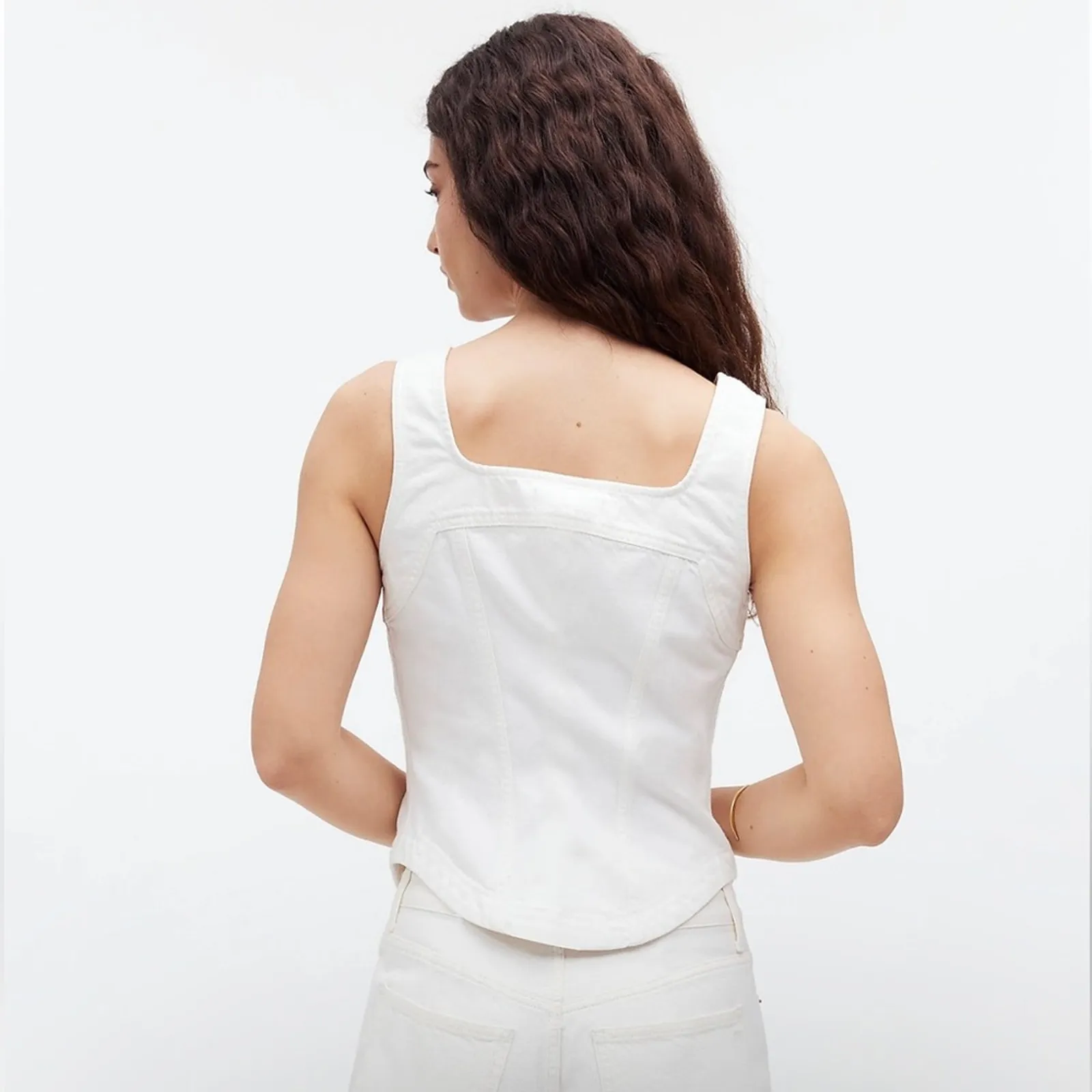 Madewell Denim Button-Front Sleeveless Top in Tile White Sz 0 NEW‎ - Image 2