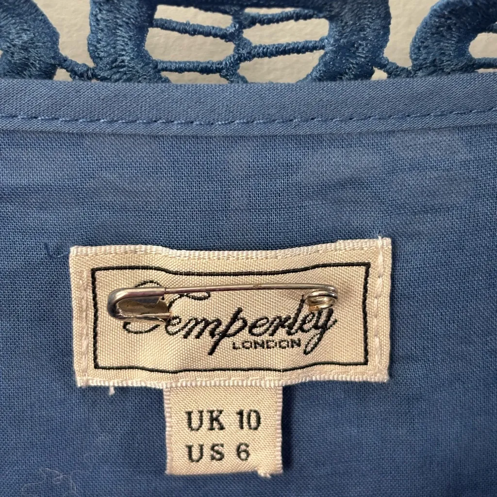 Temperley London Lace Mini Dress Blue Cap Sleeve 💯 Cotton Lined. Sz 6 US 10 UK - Image 3