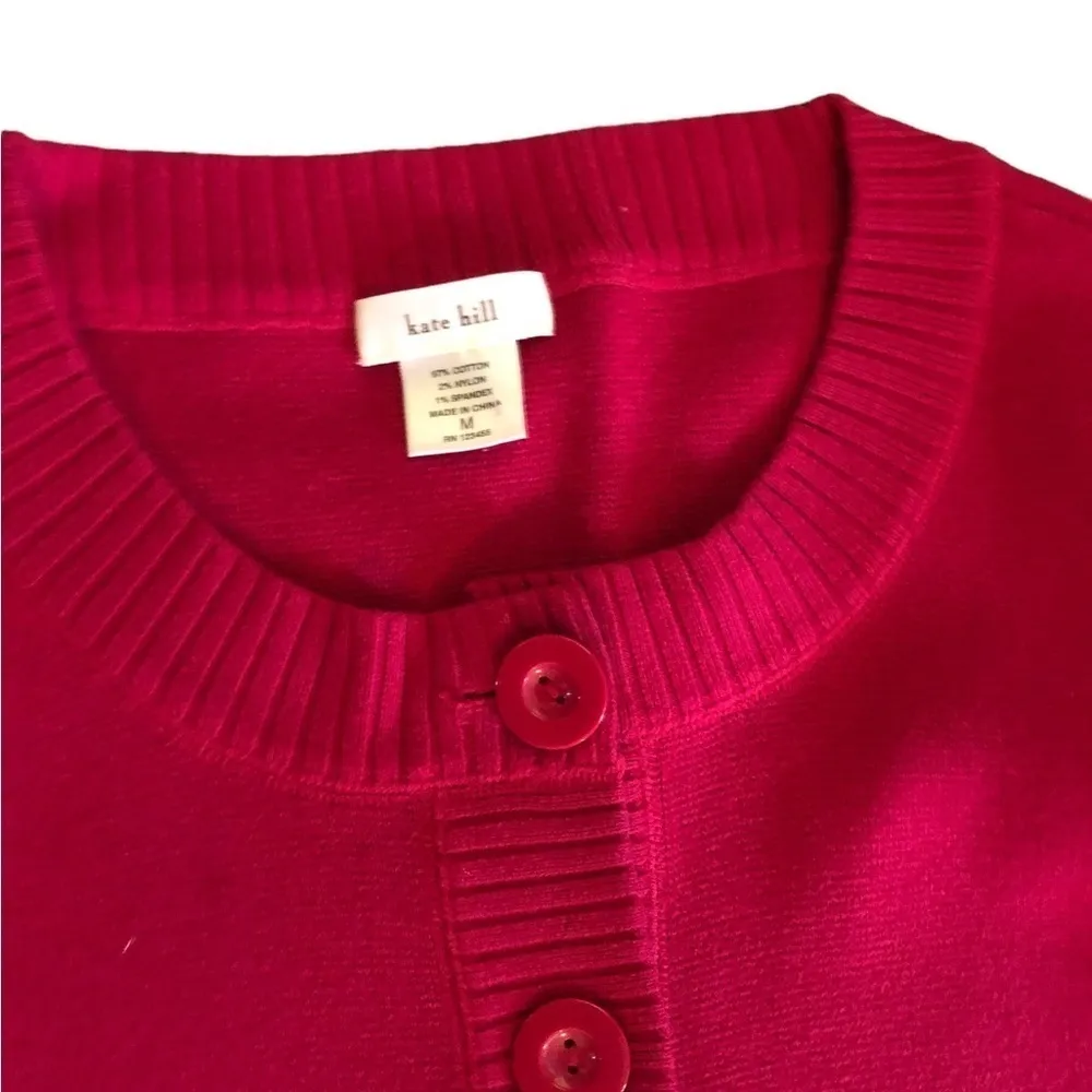Kate Hill Clueless Preppy Button Up Cardigan M Raspberry Cotton Blend LS Summer - Image 3