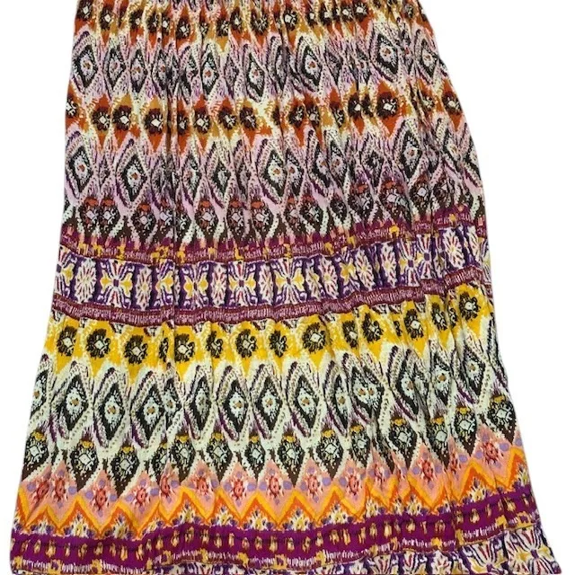 Chaudry KC Boho Maxi Skirt Multicolor Diamond‎ Print Elastic Waist Womens XL Purple - Image 4