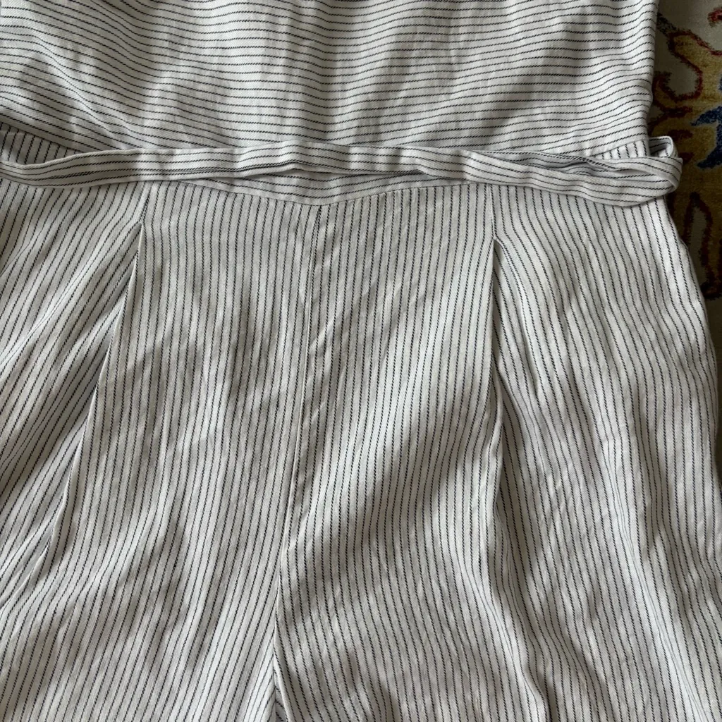 Banana Republic White Linen Blend Pin Stripe Squareneck Belted Crop Jumpsuit 10 - Image 9