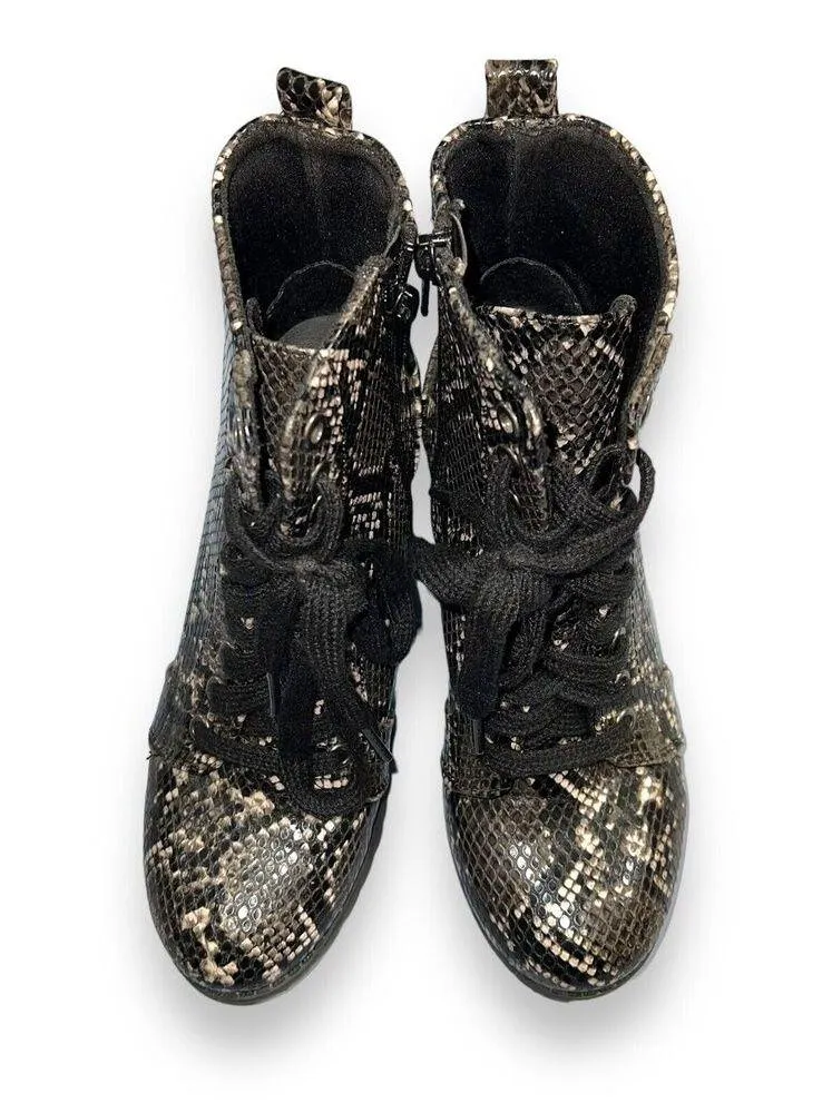 Time and Tru Womens Snakeskin Ankle Boots Moto Combat Biker Chunky Heeled Size 7 - Image 5