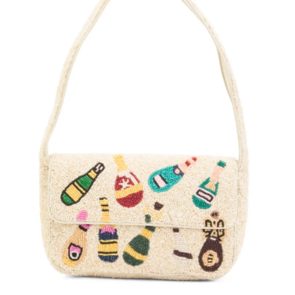 NWT Viral Beaded Champagne Bottles Shoulder Bag White and Multicolor Yellow - Image 2