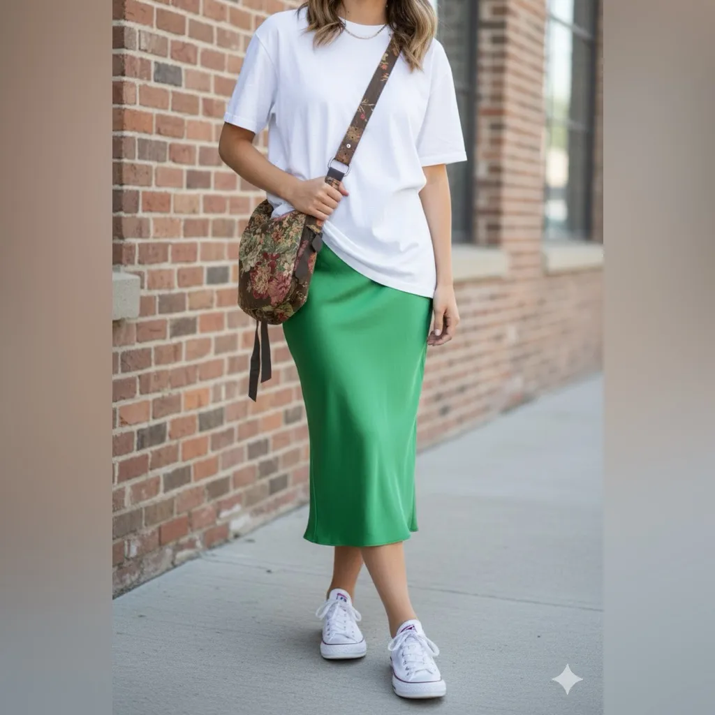 Green MNG (mango?) Large Women's Slip Bright Green Skirt - Image 9