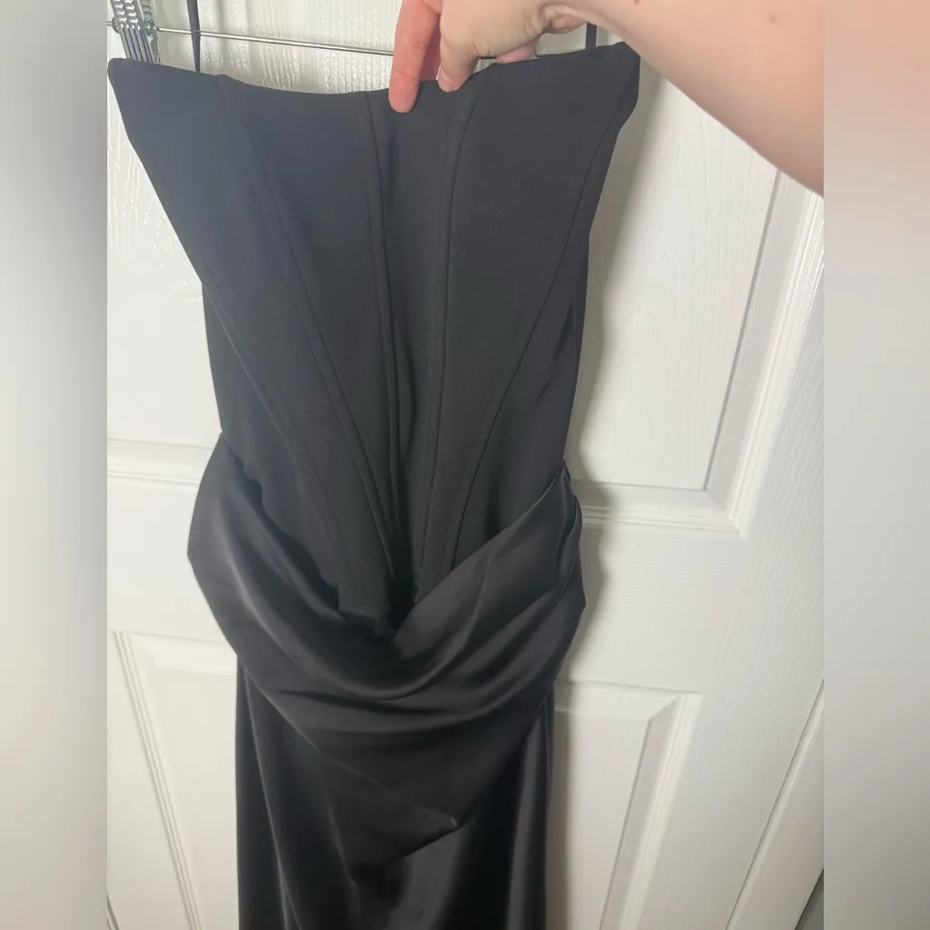 Betsy & Adam Debra Long Strapless Scuba Crepe and Satin Gown in Black 12 - Image 5