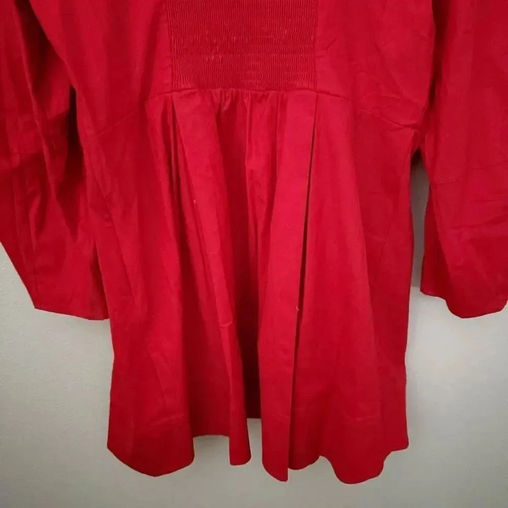 MAEVE x ANTHROPOLOGIE | Red Long-Sleeve Square-Neck Pleated Mini Dress | Size 1X - Image 9