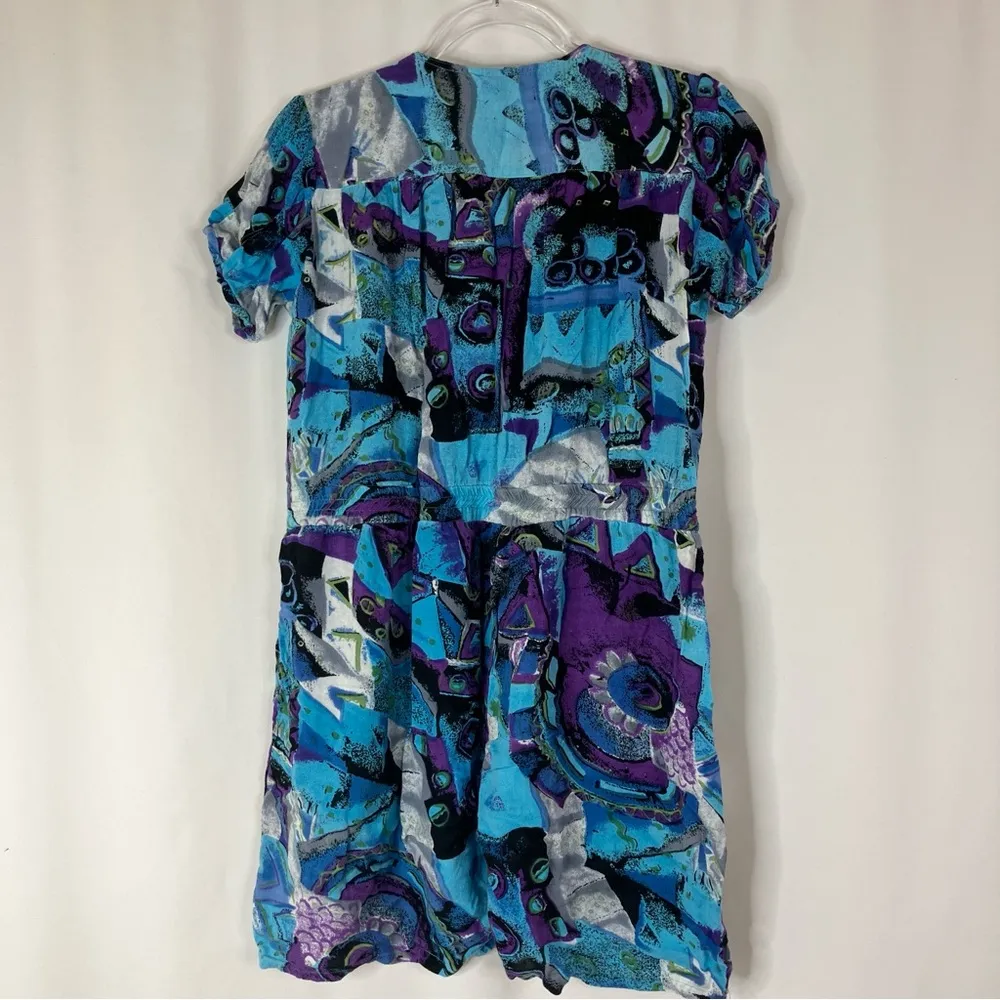 Topolino | Vintage Abstract Colorful Blue Purple Romper Buttoned L - Image 3
