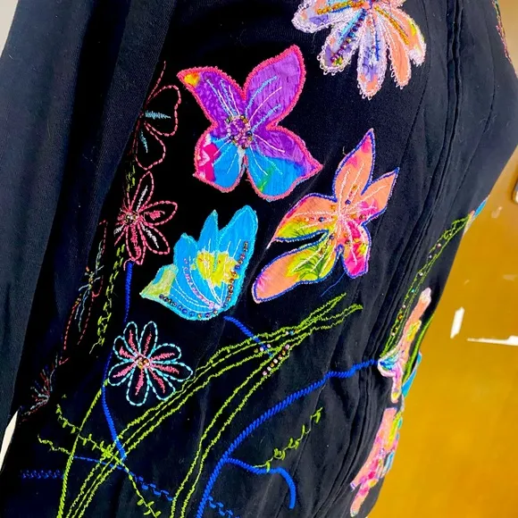 Y2K Laura Ashley Floral Appliqué Jacket M - Image 2