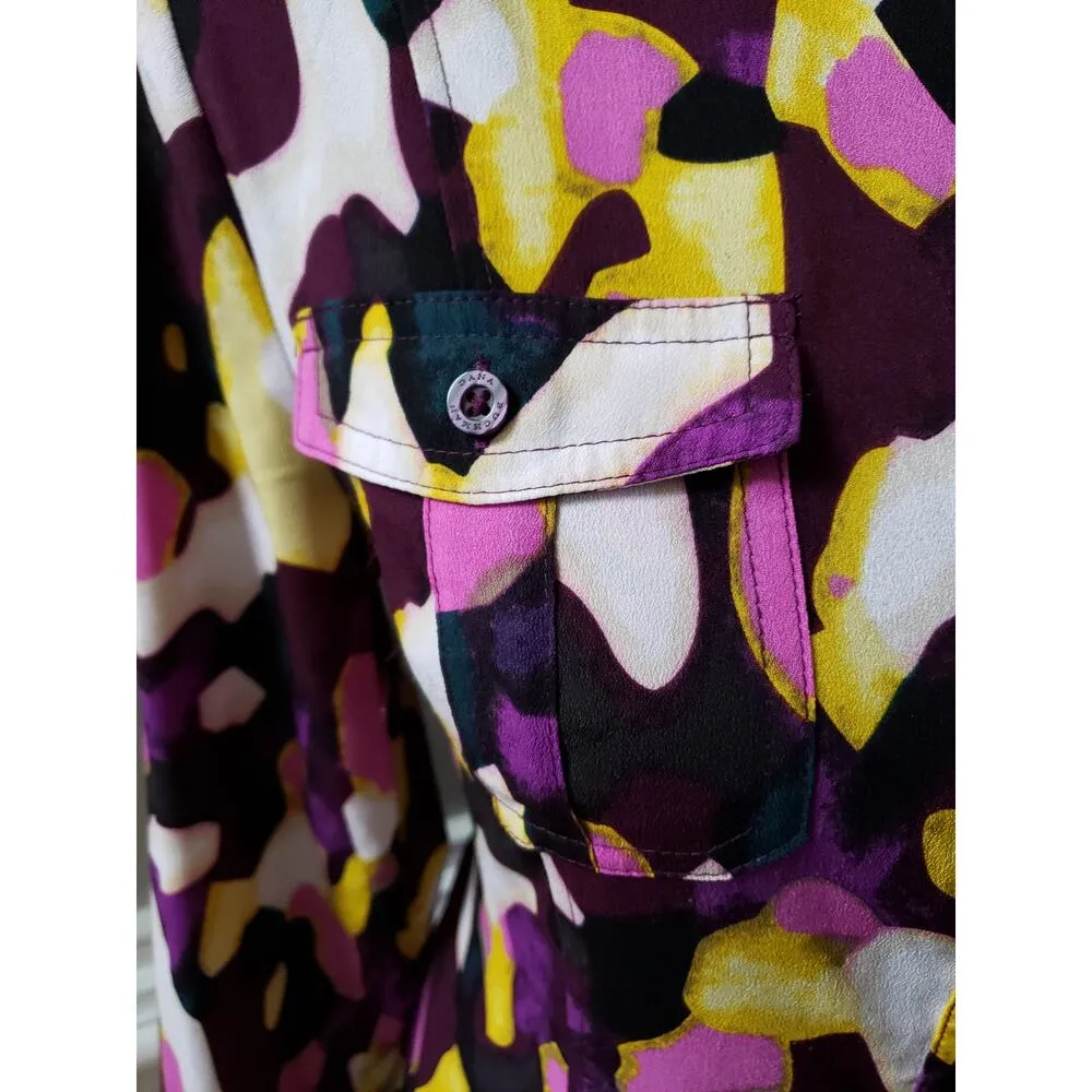 Dana Buchman Blouse Women M Multicolor Button Up Long Sleeve Abstract Print - Image 4