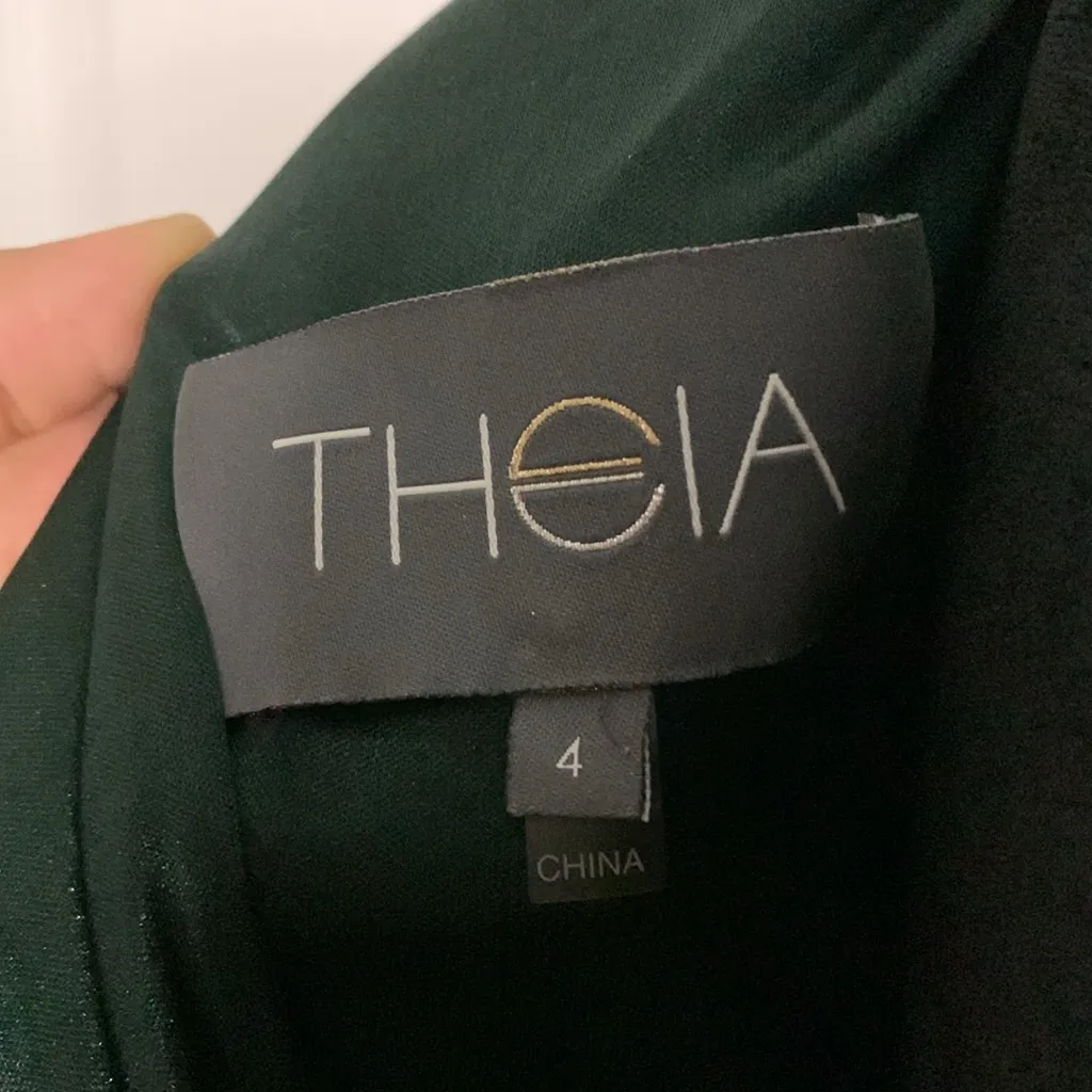 Theia Emerald Green One Shoulder Cocktail Dress Sequin Waist Draped Size 4 - Image 7