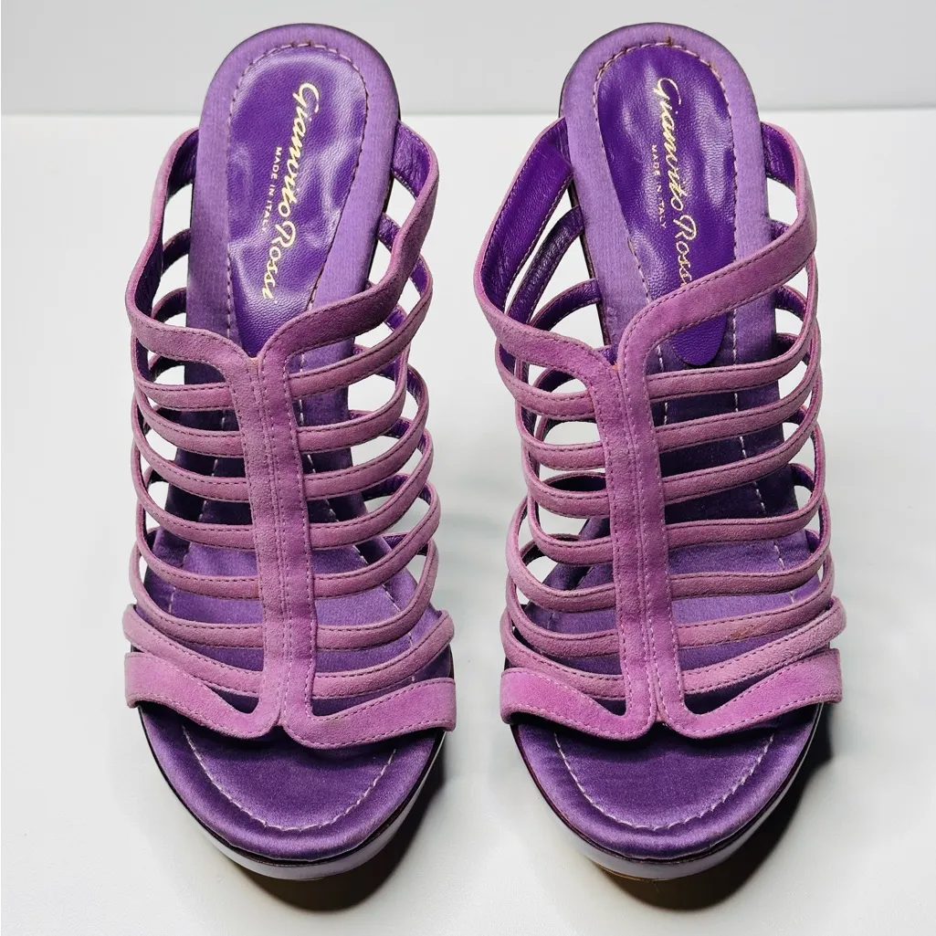 Gianvito Rossi Purple Suede Cagey Strappy Stiletto Heels Sandals Heels - Image 12