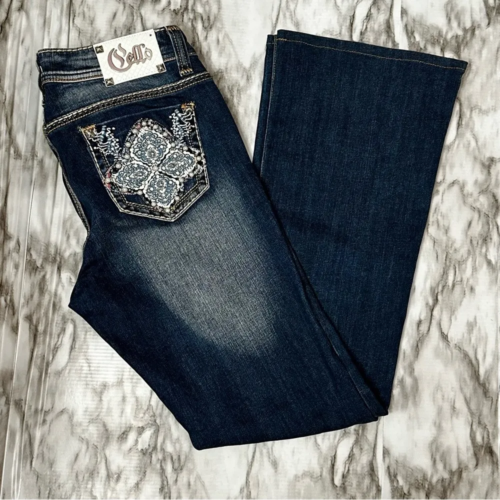 Cello Womens Sz 9 Low Rise Flair Jeans YW-10583 90s Y2K Bling Blue Denim Jeans - Image 11