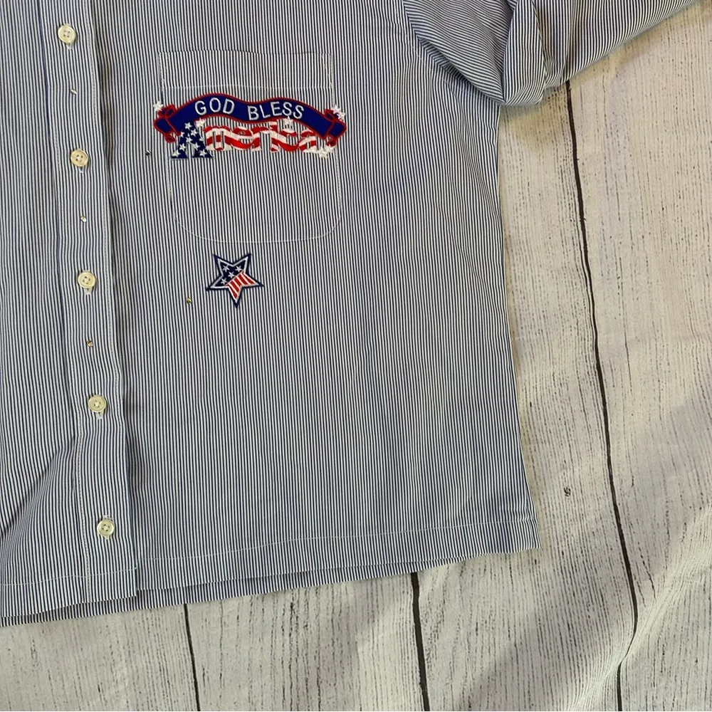 Las Olas large blue white stripe patriotic button long sleeve shirt - Image 6