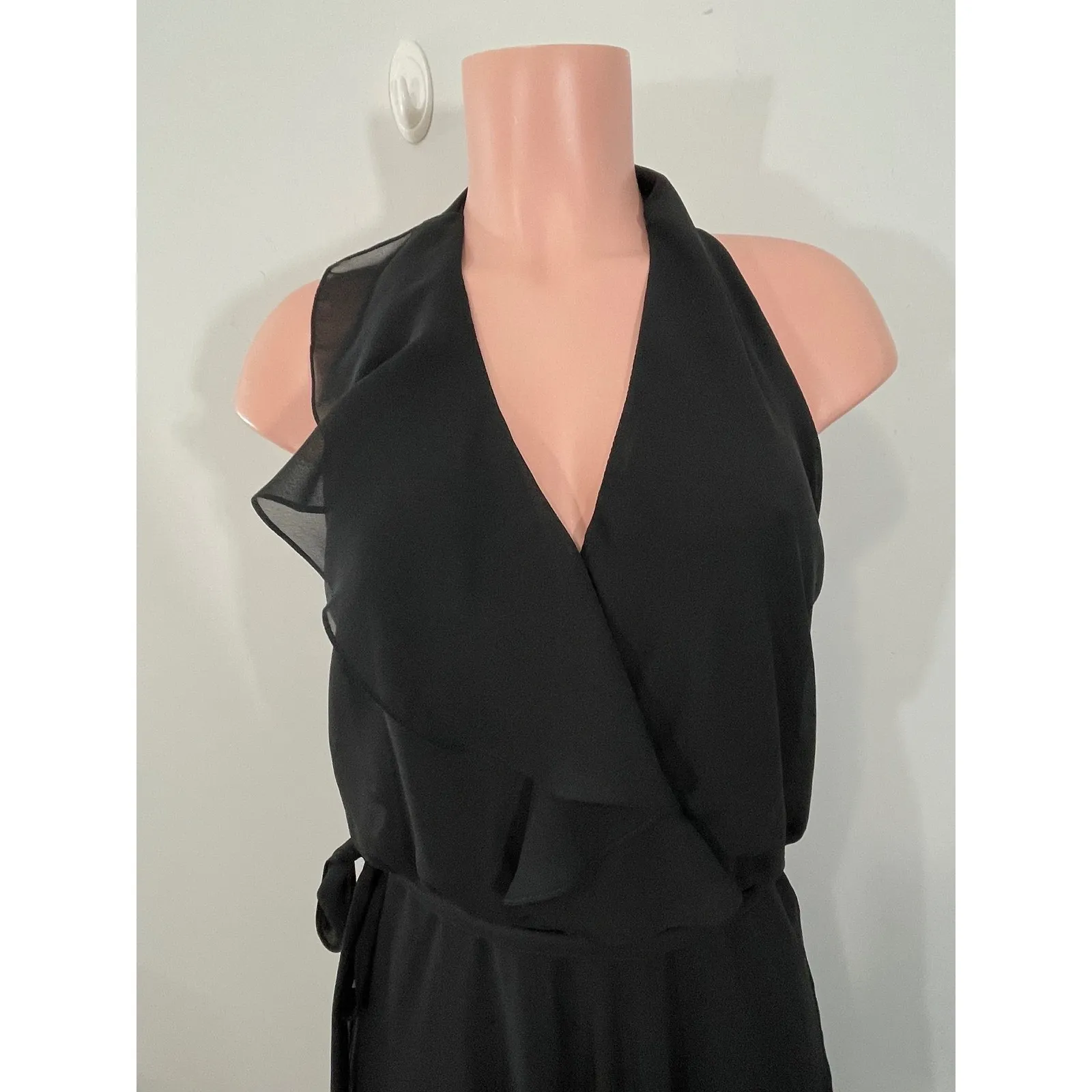 Nouvelle Amsale Black Halter Neck‎ Erica Ruffle Maxi Dress Size MEDIUM Chiffon - Image 6