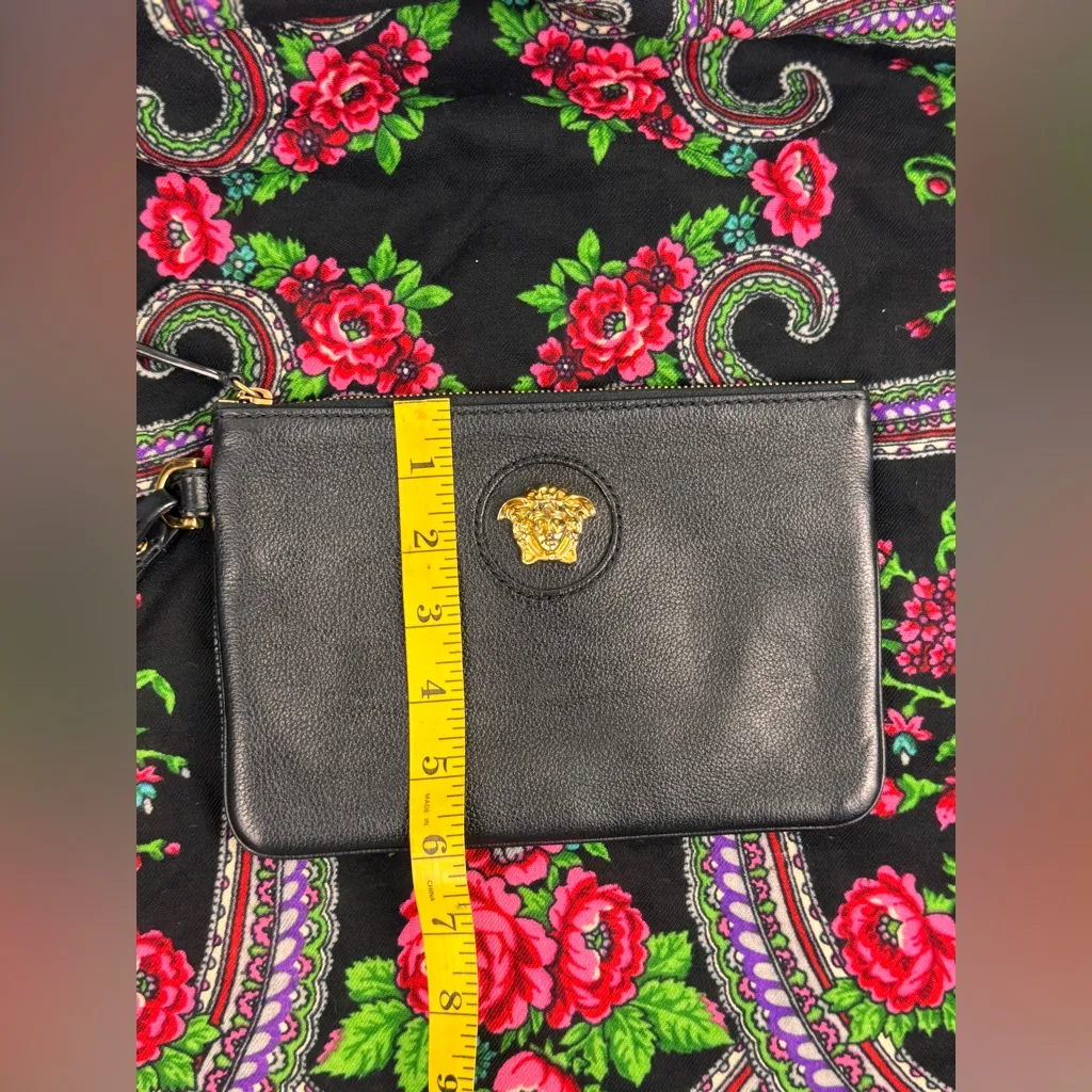 Versace Black Wristlet with Gold Medusa Emblem - Image 12