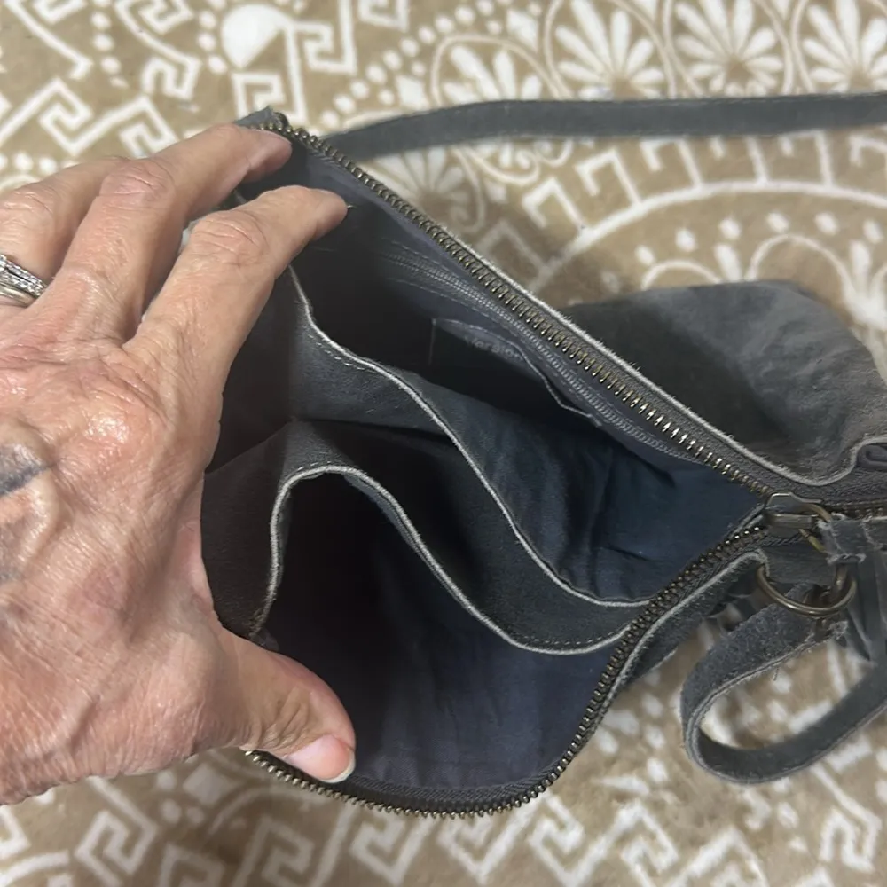 Grey Leather Fringe Crossbody Bag Gray - Image 7