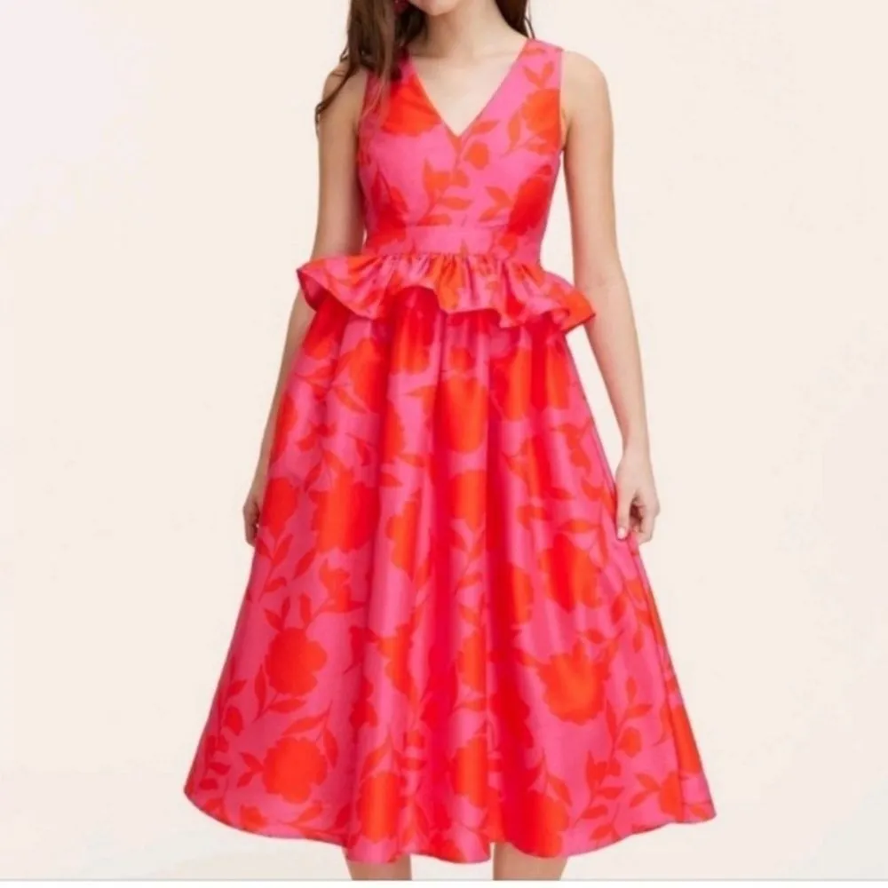 Women’s Kate Spade x Target Rose Peplum Pink Midi Dress V-Neck Size 00 NWOT - Image 11