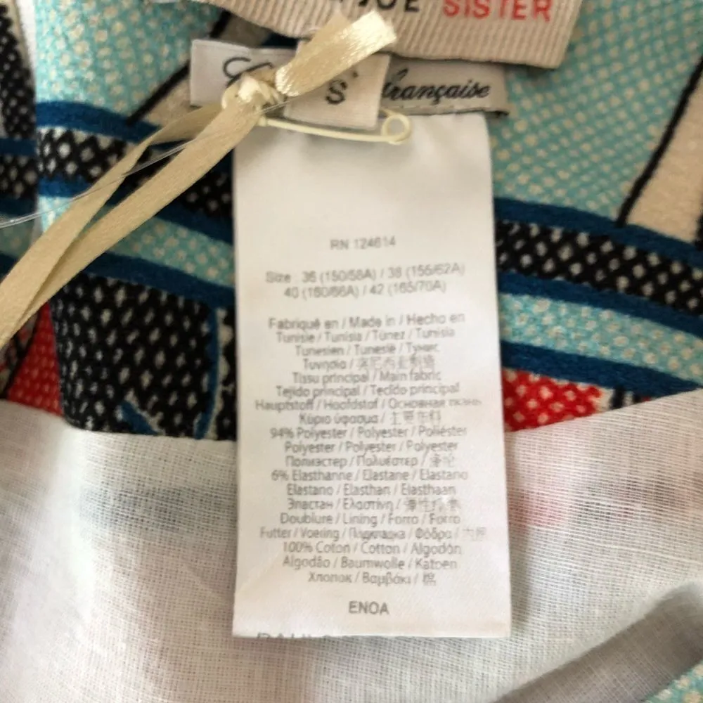 Paul & Joe Sister Guadalupe Drop Waist Geometric Print Short Shift Dress Small Blue - Image 11