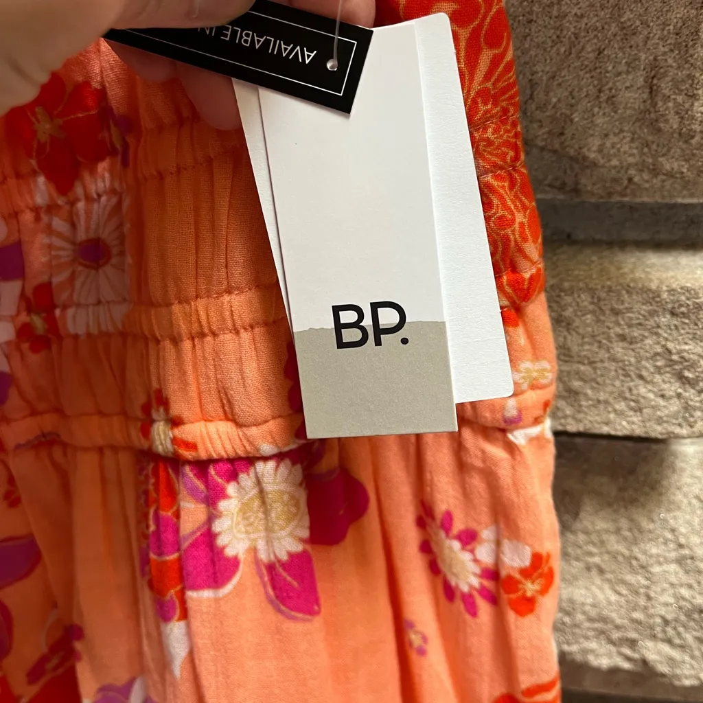 BP SHIRRED PUFF SLEEVE COTTON PRAIRIE DRESS CORAL ALYSSA GROOVE FLORAL Large - Image 6