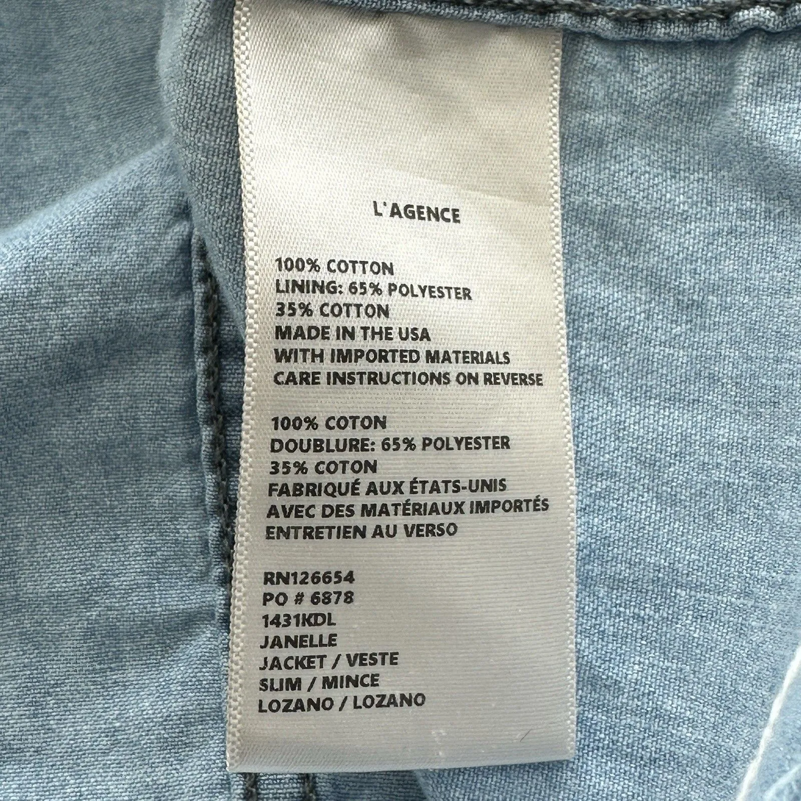 L’AGENCE Janelle Havana Blue Slim Raw Edge Denim Jacket Classic Women M - Image 9