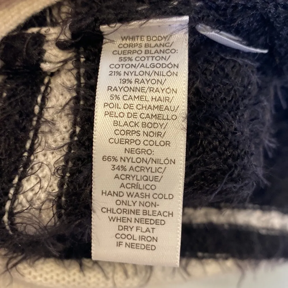 Ann Taylor LOFT Black Cream Striped Camel Hair Blend Pullover Sweater EUC Sz XL - Image 7