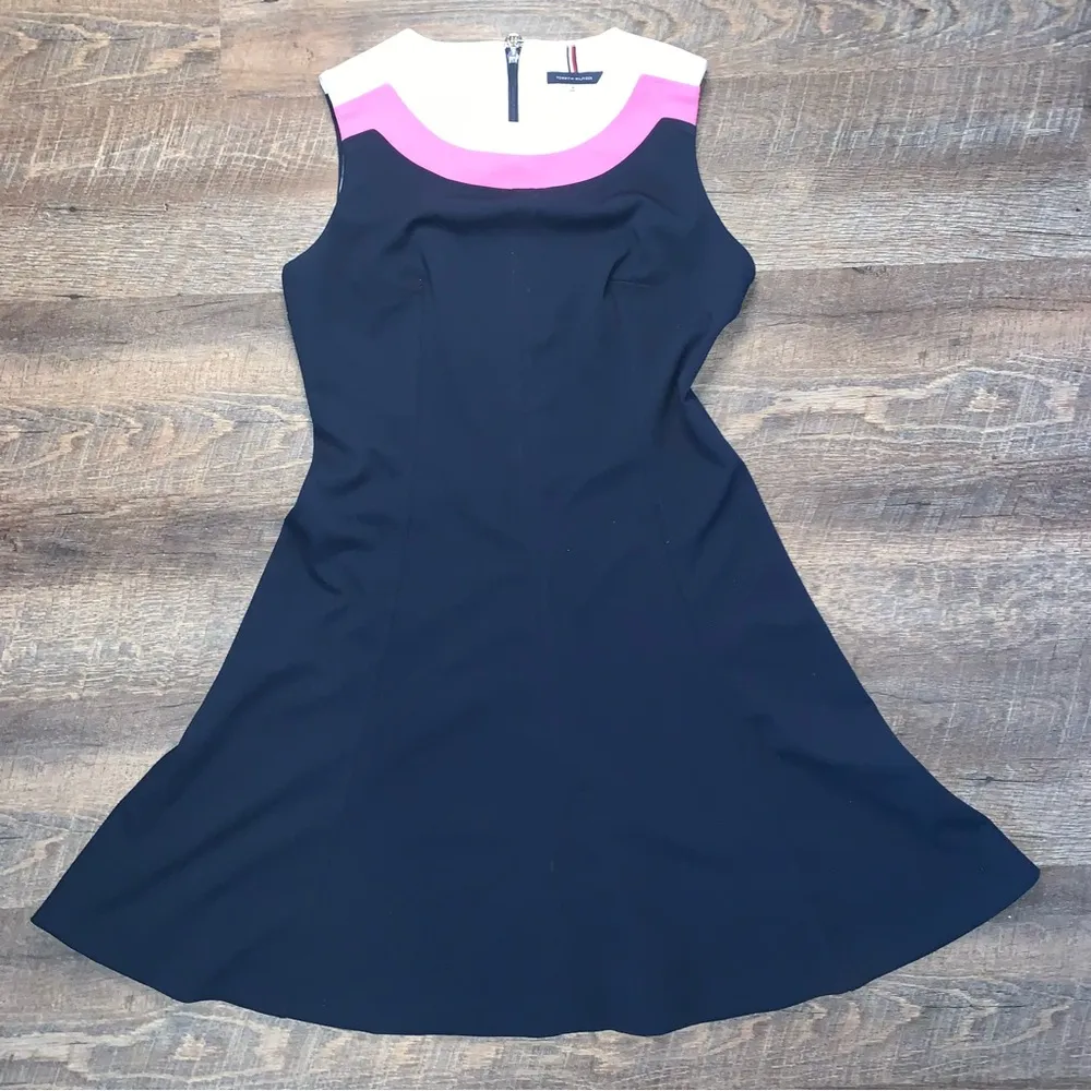 Tommy Hilfiger Womens Colorblocked Fit & Flare Dress Round Neckline Size 8 - Image 6