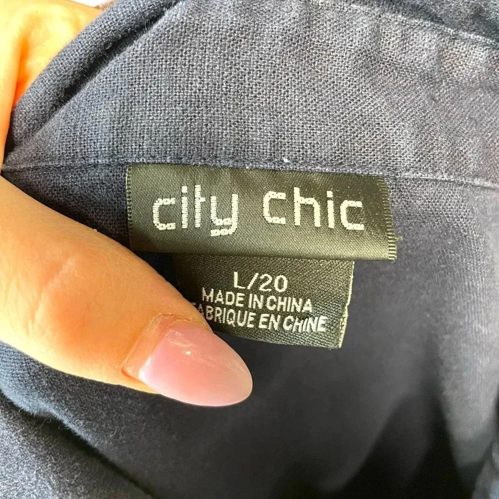 City Chic Shirt Detail Sleeveless Dress Navy Blue Linen Blend‎ Plus Size 20 - Image 9