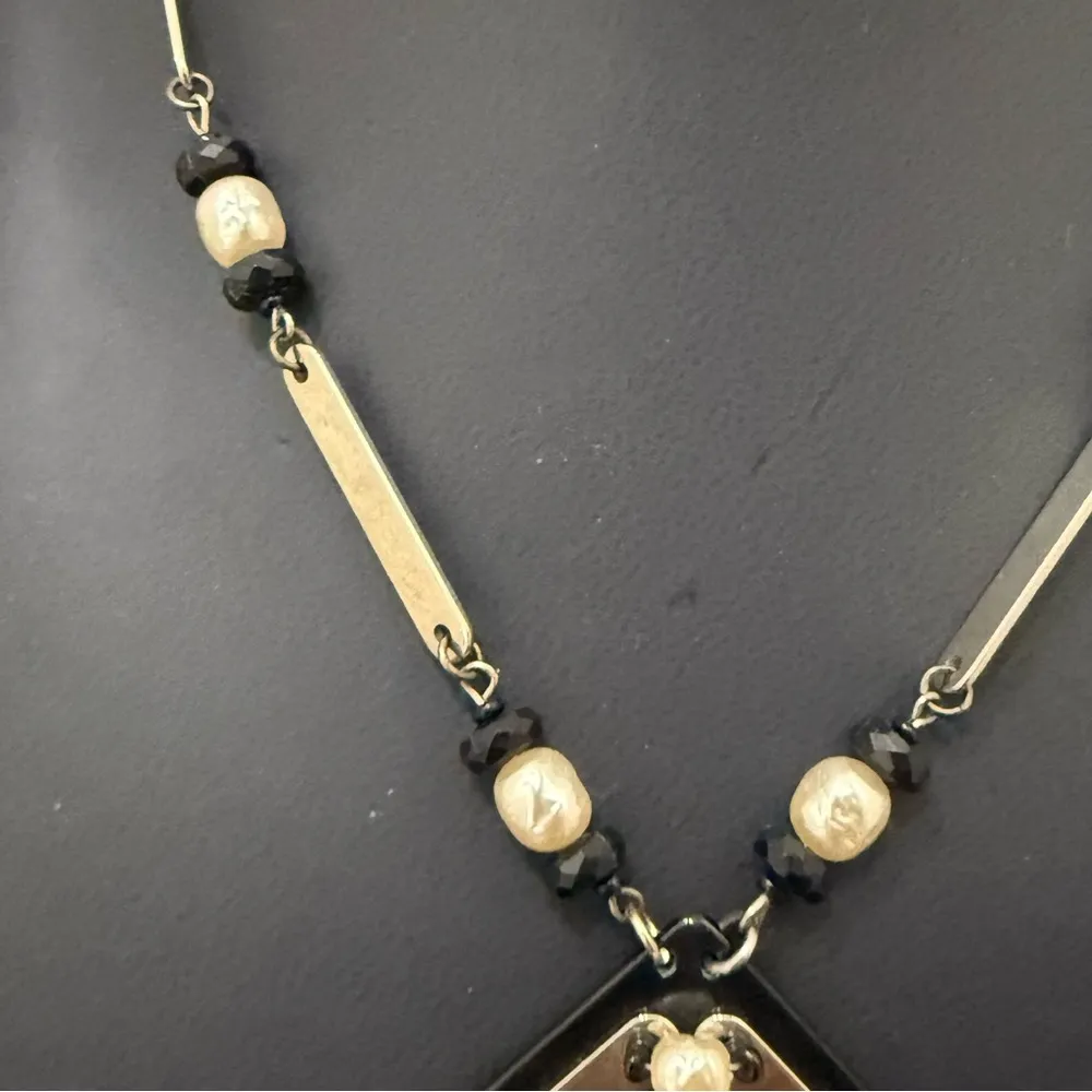 Vintage Retro MIRIAM HASKELL Black Lucite & Faux Pearls Modernist Necklace 49g. - Image 10