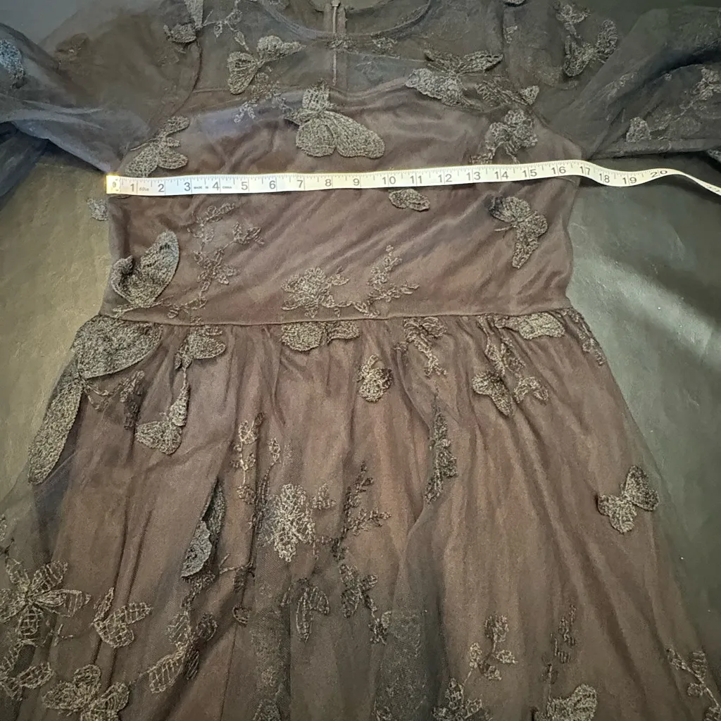 Embroidered Sweetheart Illusion Long Sleeve A-line Tulle Midi Dress #299902 NWT - Image 9