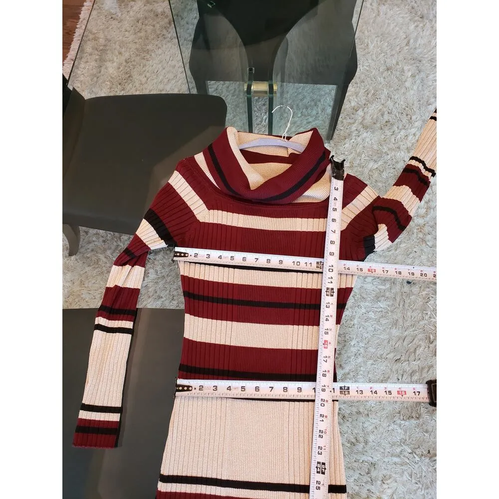 No Boundaries Sweater Dress Women XL Burgundy Stripe Ribbed Knit Cowl Neck - Image 11