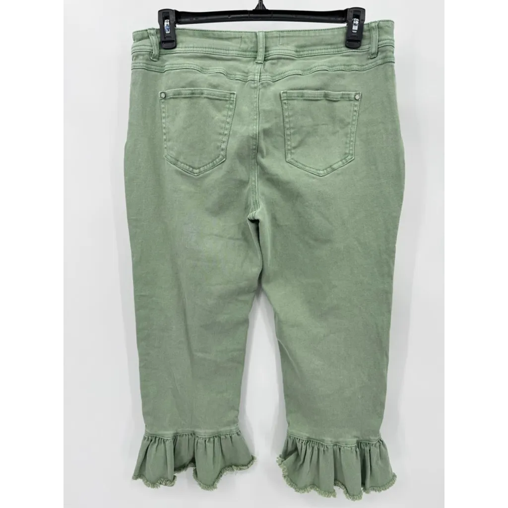 Light Green Cropped Capri Ruffle Hem Jeans High Rise C EST 1946 Denim Boho 14 - Image 2