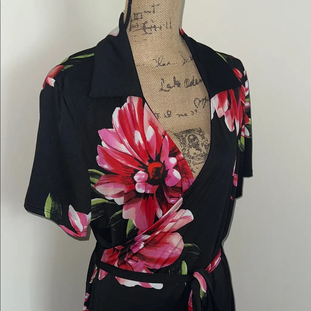 Ashley Stewart Floral Wrap Dress - Black and Pink - Image 5