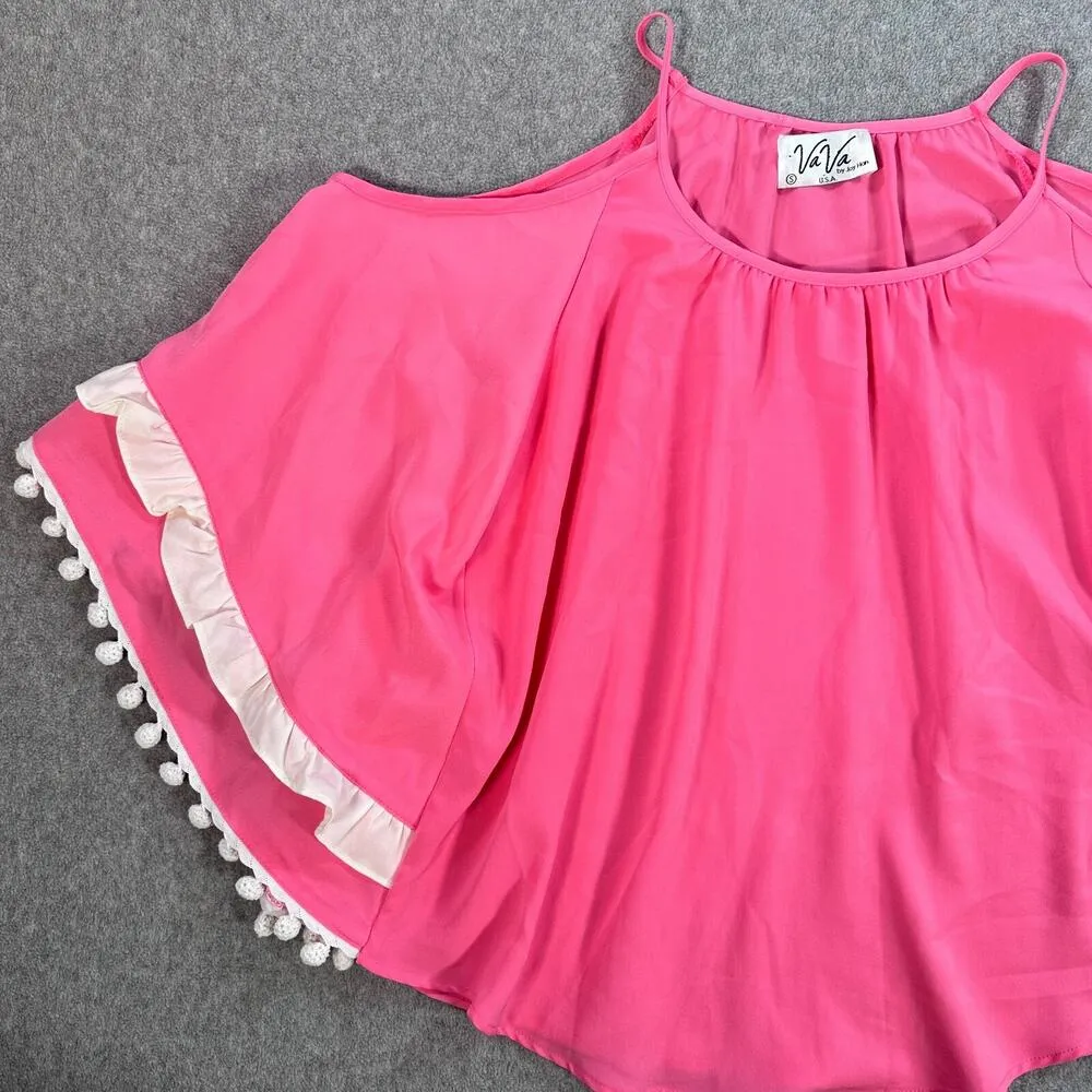 VaVa by Joy Han Cold Shoulder Ruffle Shirt Women Small Pink Spaghetti Strap Top - Image 2